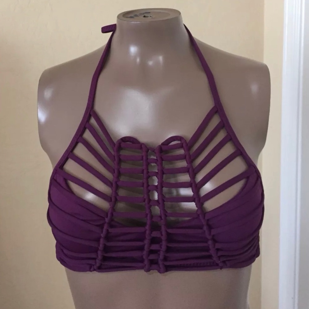 Purple Halter Strappy Bikini Top
